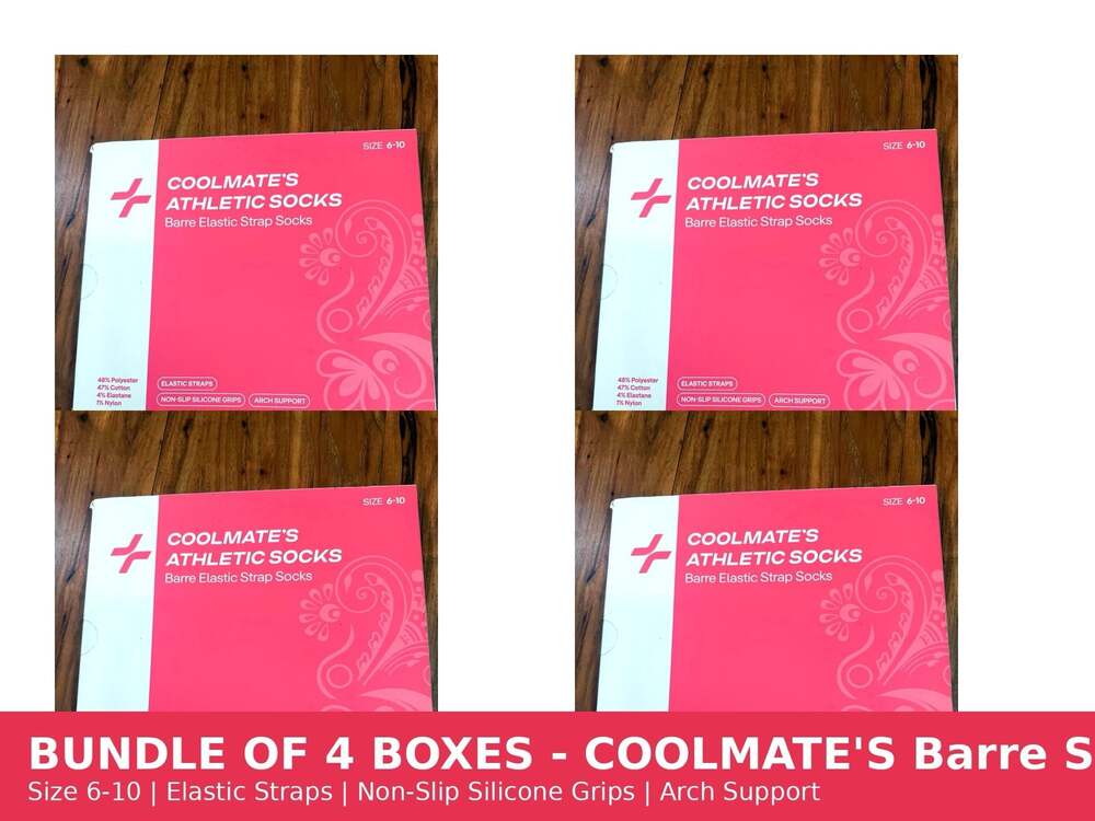 Bundle of 4 Boxes Coolmate Athletic Socks Barre Elastic Strap Socks Size 6-10